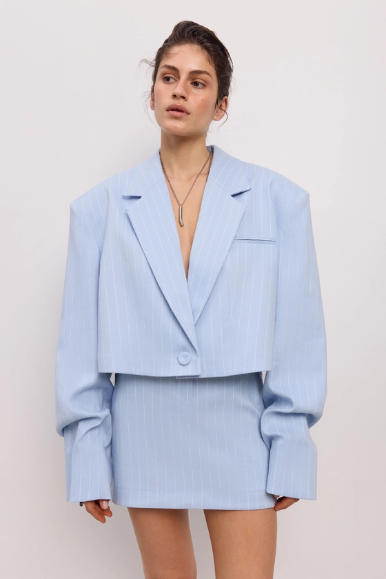 Жакет кроп лляний зі збіркою на рукаві 