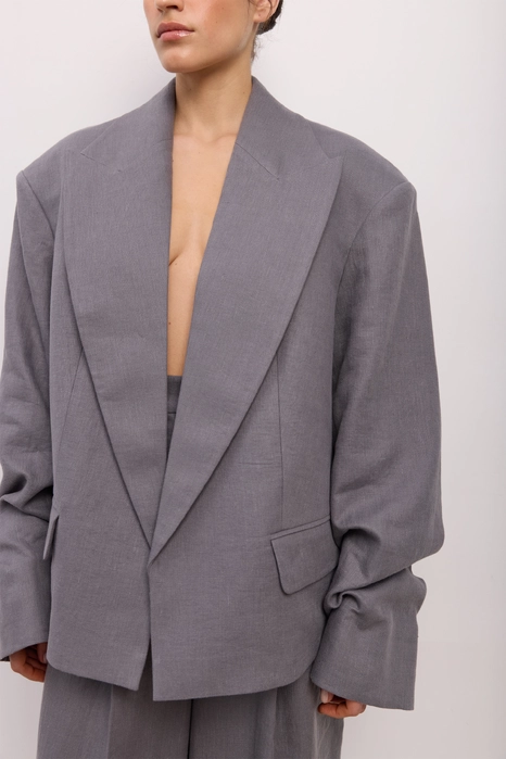 Жакет лляний оверсайз зі збіркою на рукаві