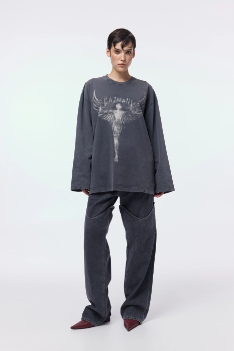 Лонгслів у вінтажному стилі з принтом Янгол