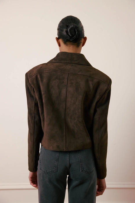 Куртка шкіряна з косими карманами