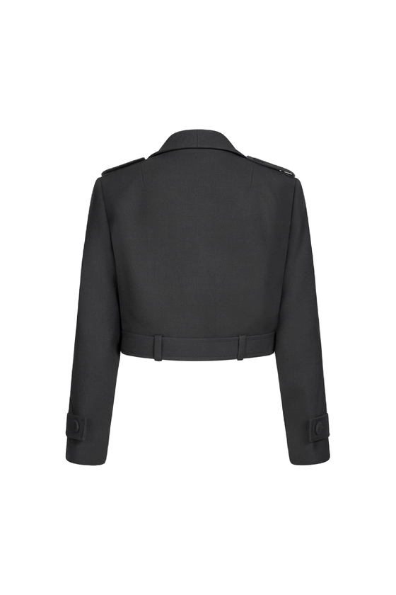 Пальто кроп з об'ємними плечами та пагонами 