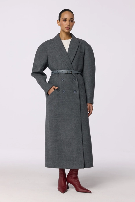 Double-breasted coat with accent shoulder