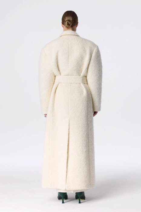 Double-breasted alpaca coat with accent shoulder