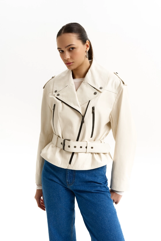 Куртка шкіряна з ременем на талії 