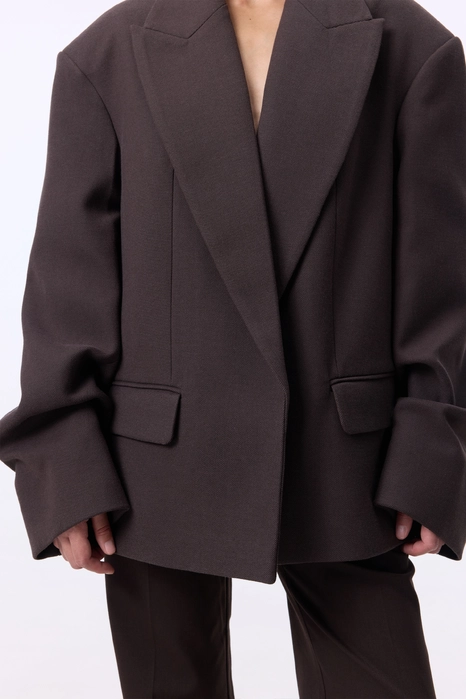 Пальто-жакет оверсайз із збіркою на рукаві