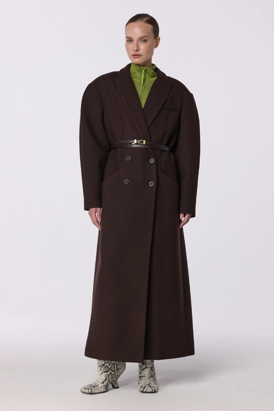 Двобортне пальто з акцентним плечем 