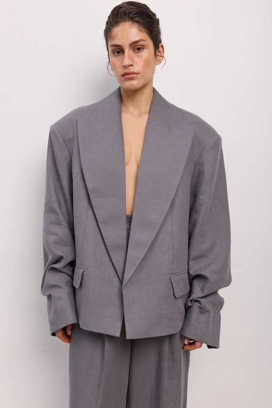 Жакет лляний оверсайз зі збіркою на рукаві 