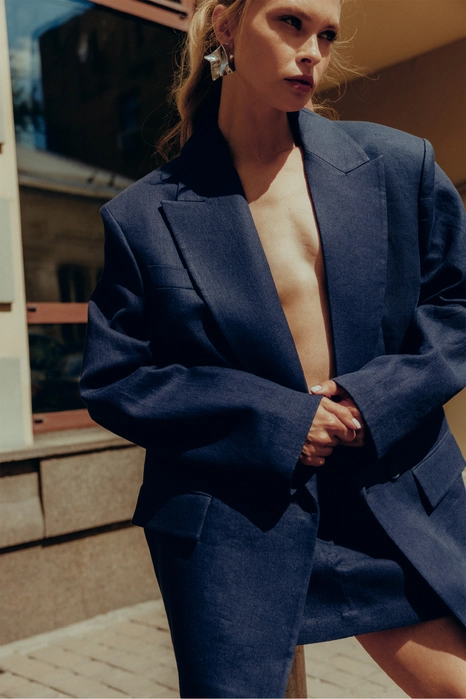 Жакет лляний двобортний оверсайз з підплічниками