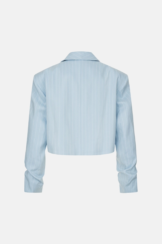 Жакет кроп лляний зі збіркою на рукаві 