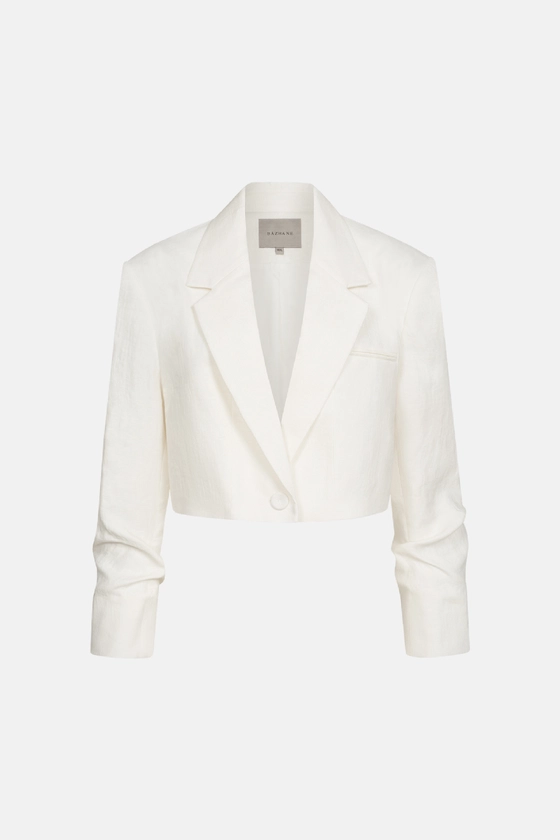 Жакет кроп лляний зі збіркою на рукаві 