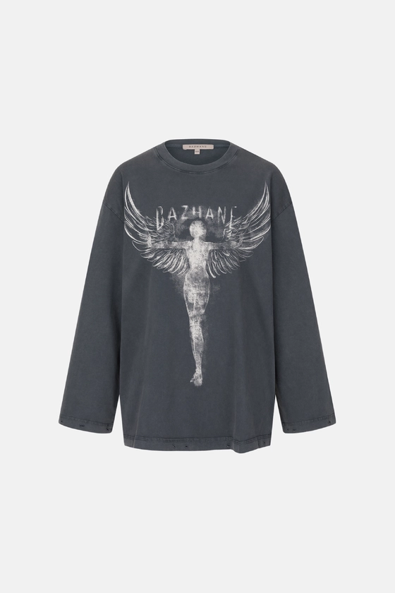 Лонгслів у вінтажному стилі з принтом Янгол 