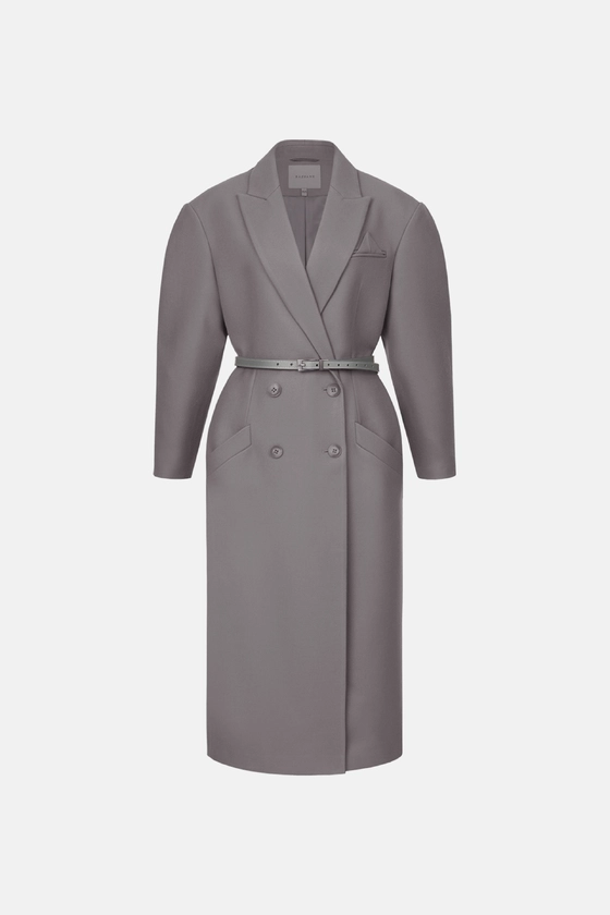 Двобортне пальто з акцентним плечем 