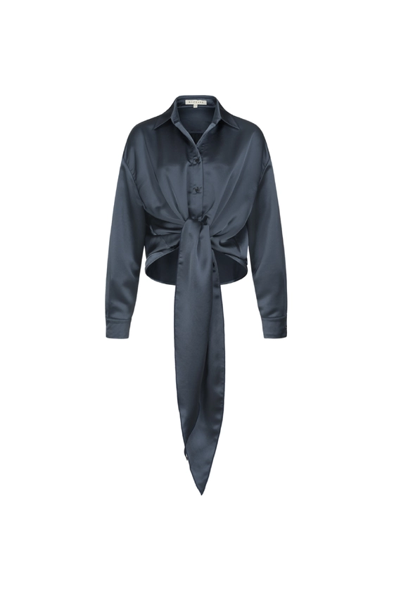 Блуза атласна на зав'язку з довгими кінцями 