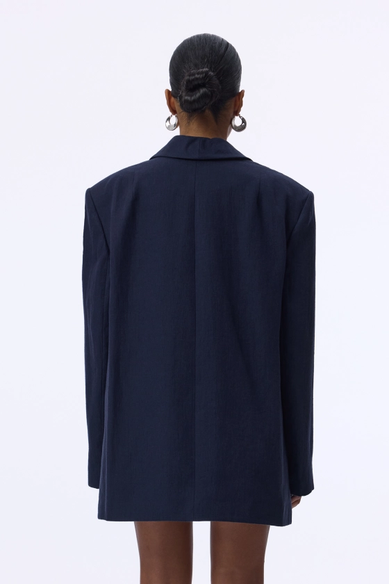 Oversized double-breasted linen blazer with shoulder pads - photo 4