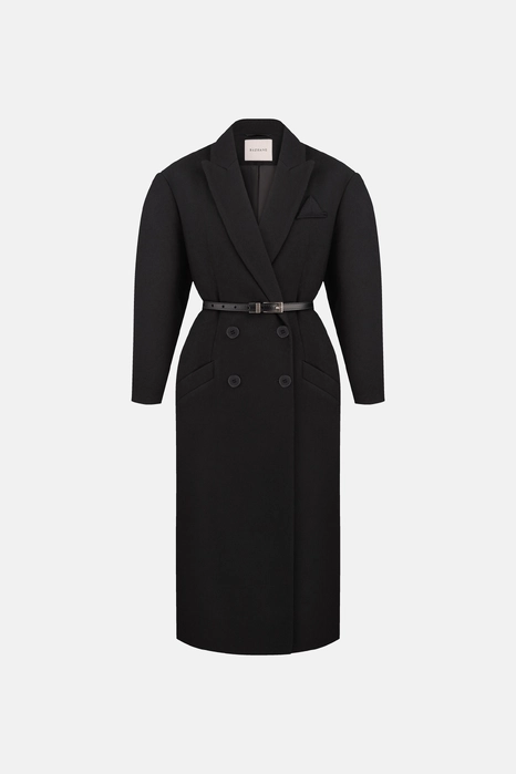 Double-breasted coat with accent shoulder