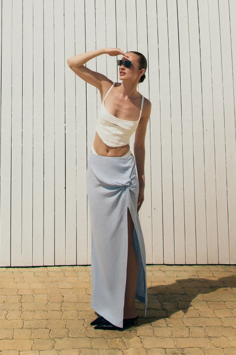 Linen maxi skirt with knot