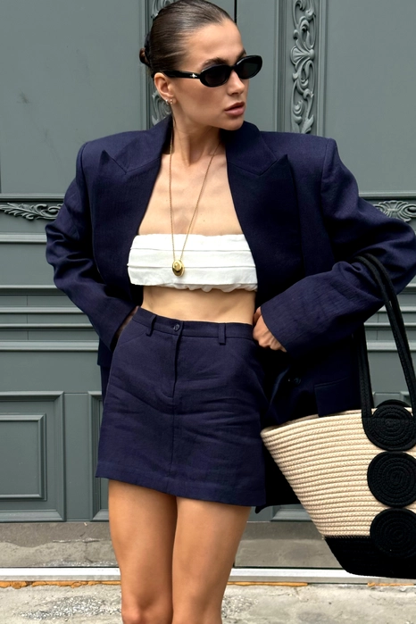 Спідниця лляна міні з середньою посадкою