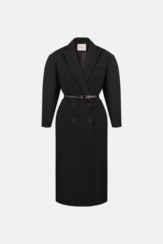 Двобортне пальто з акцентним плечем 