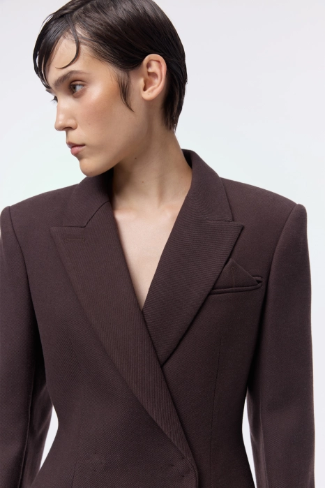 Fitted coat with accent shoulder