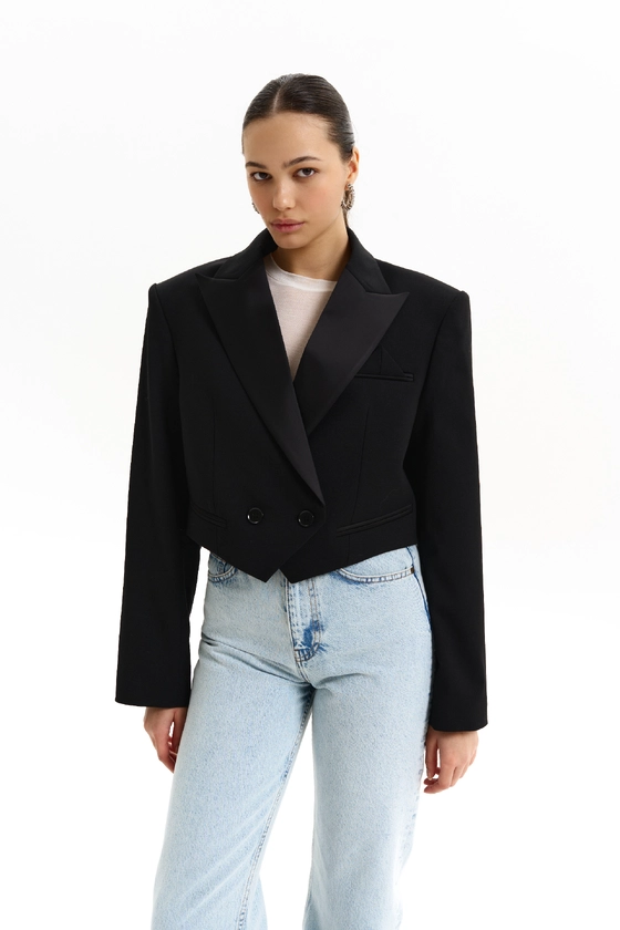 Жакет-кроп з атласним лацканом 