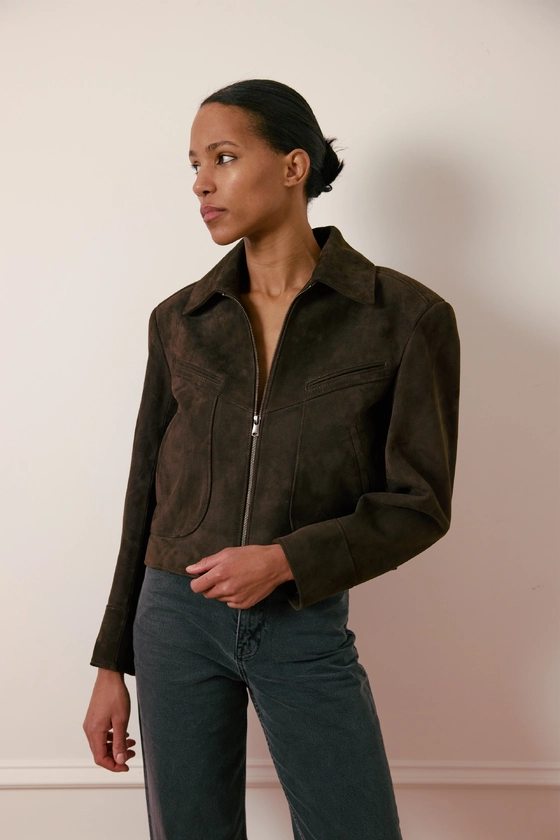 Куртка шкіряна з косими карманами 