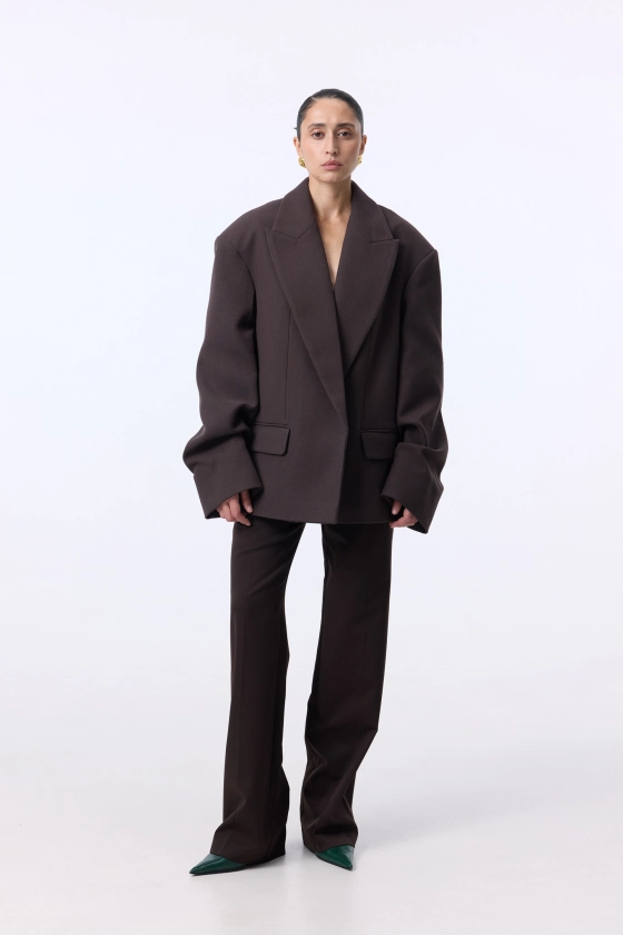 Пальто-жакет оверсайз із збіркою на рукаві 