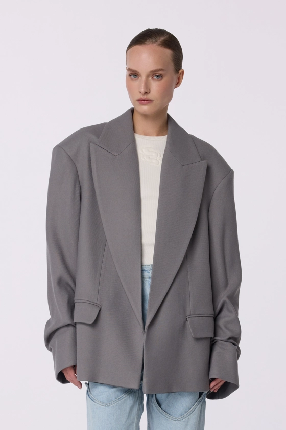 Пальто-жакет оверсайз із збіркою на рукаві 