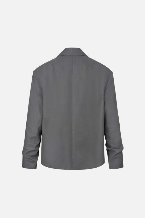 Oversized linen blazer with gathered details on the sleeves 