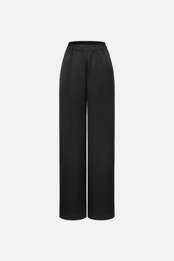 Брюки атласні з імітацією мереживної білизни 