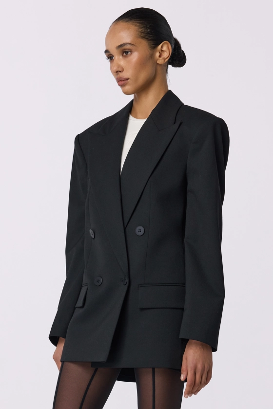 Oversized double-breasted wool blazer with shoulder pads - photo 8
