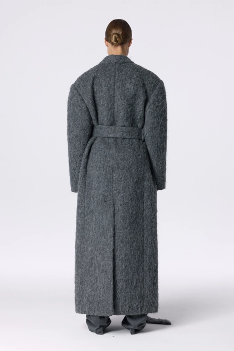 Double-breasted alpaca coat with accent shoulder