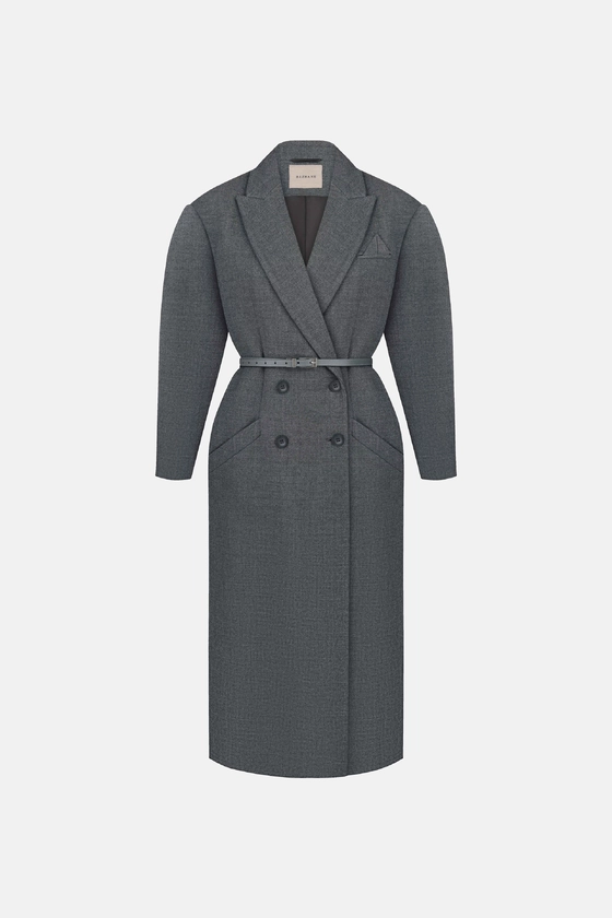 Двобортне пальто з акцентним плечем 