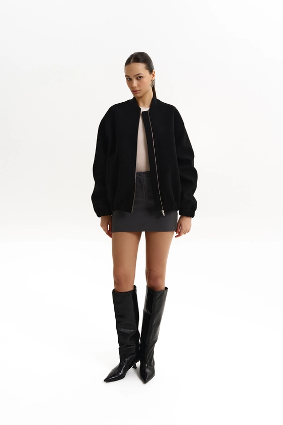 Бомбер з пальтової цупкої тканини, чорний 100% virginwool 8527-1-5 M/L(р) 