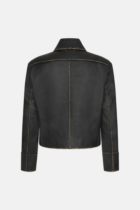 Куртка шкіряна з натуральними потертостями 