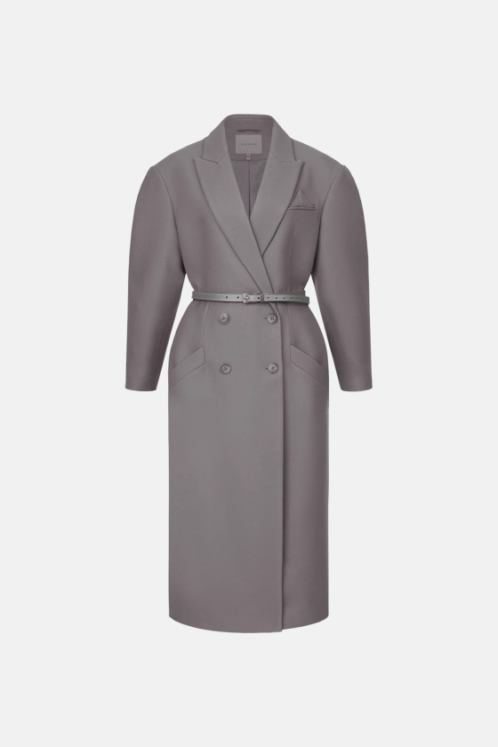 Двобортне пальто з акцентним плечем 