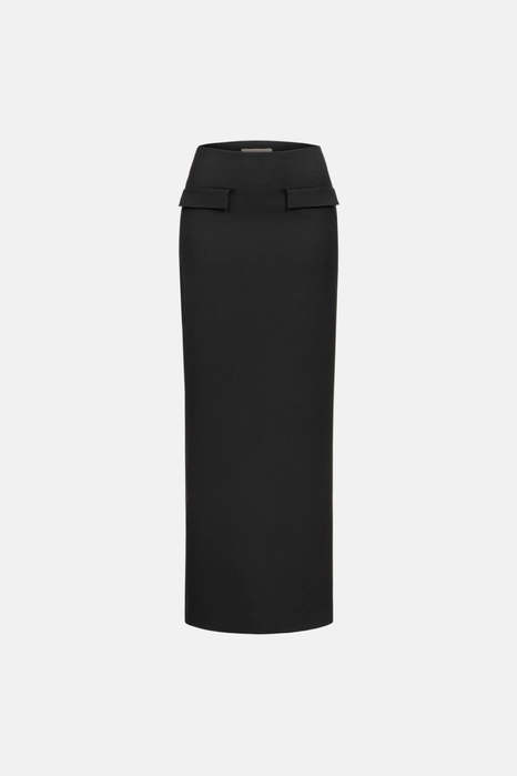 Mid-rise wool maxi skirt