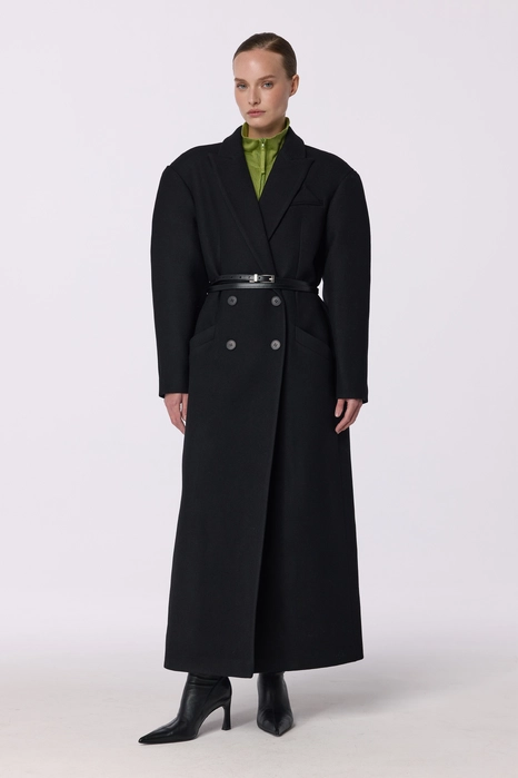 Double-breasted coat with accent shoulder