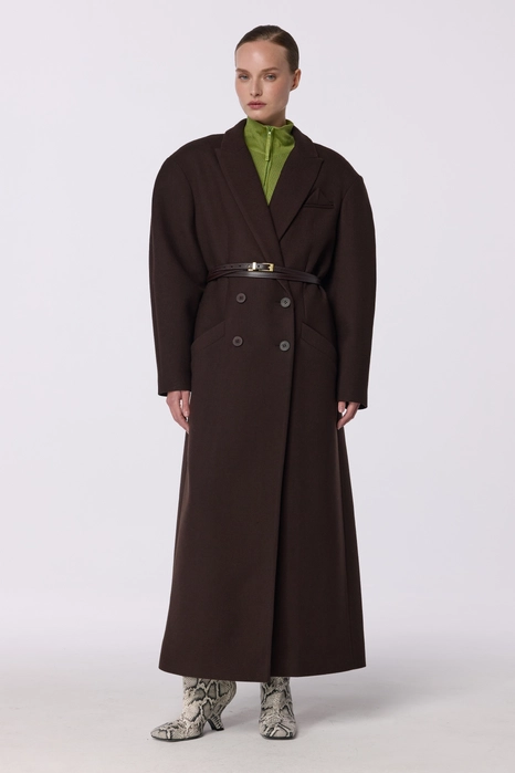 Double-breasted coat with accent shoulder