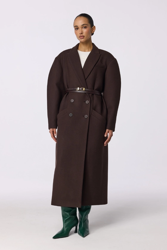 Двобортне пальто з акцентним плечем 