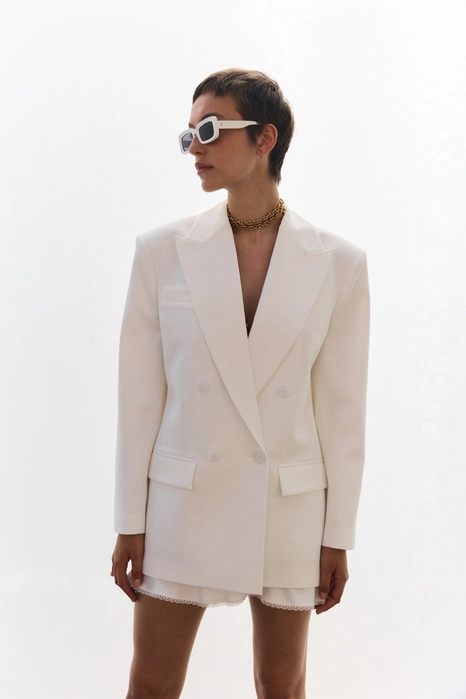 Double-breasted cotton blazer with shoulder pads