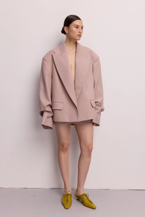 Oversized cotton blazer with gathered sleeves - photo 3