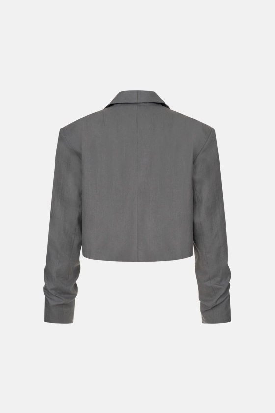 Жакет кроп лляний зі збіркою на рукаві 