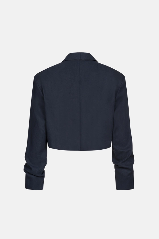 Жакет кроп лляний зі збіркою на рукаві 