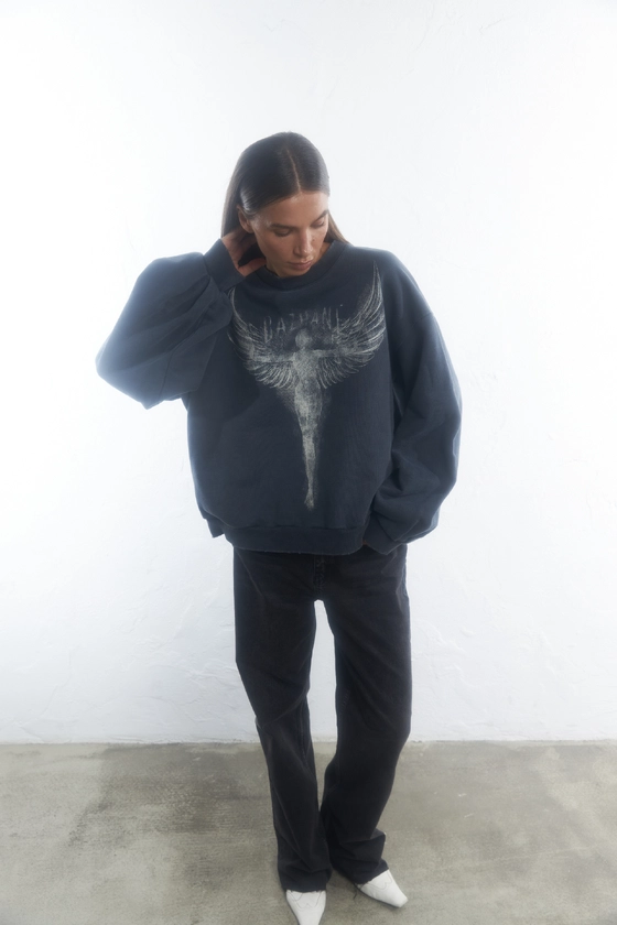 Світшот оверсайз у вінтажному стилі з принтом Янгол 