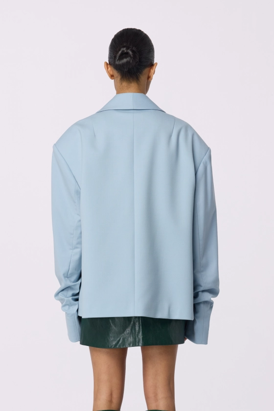 Oversized wool blazer with gathering on the sleeve - photo 6