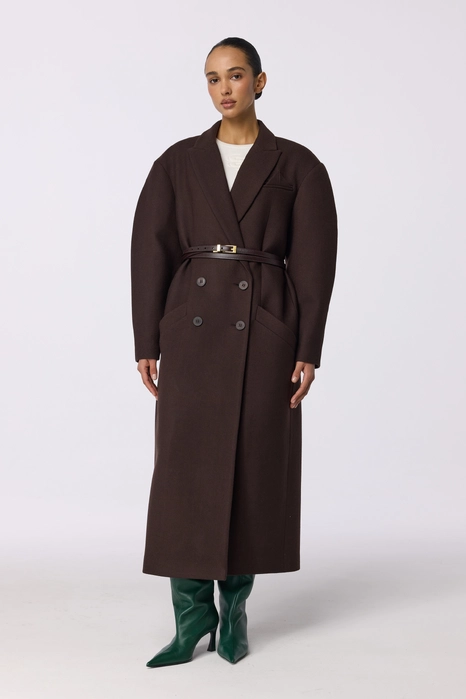 Double-breasted coat with accent shoulder