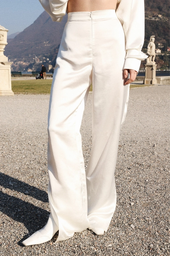 Брюки атласні з розрізами 