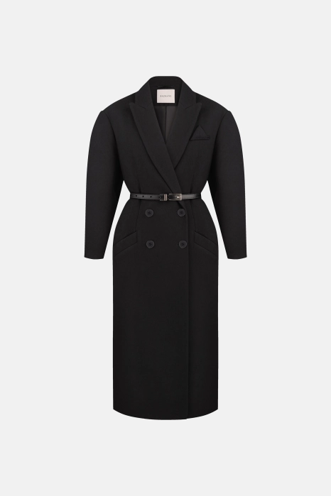 Double-breasted coat with accent shoulder