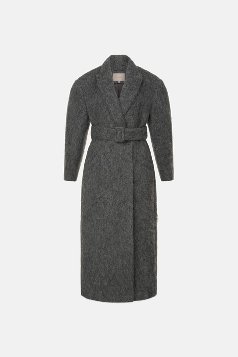 Double-breasted alpaca coat with accent shoulder