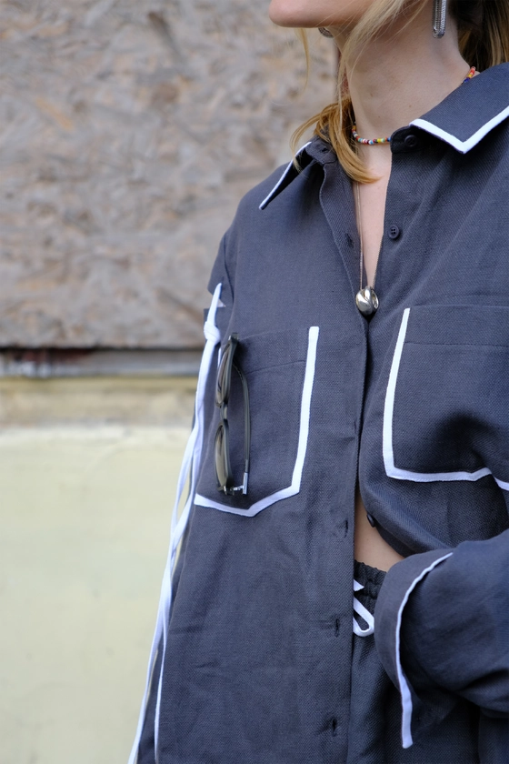 Шорти лляні з молочною окантовкою 